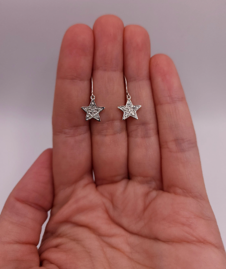 14Kt Gold Genuine Natural Diamond Star Dangle Earrings