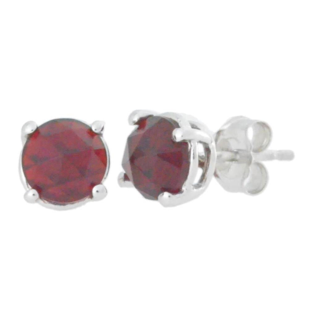 2 Ct Garnet Checkerboard Round Stud Earrings .925 Sterling Silver