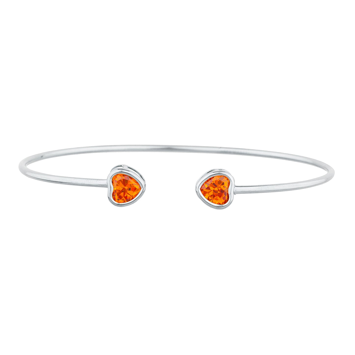 2 Ct Orange Citrine Heart Bezel Bangle Bracelet .925 Sterling Silver