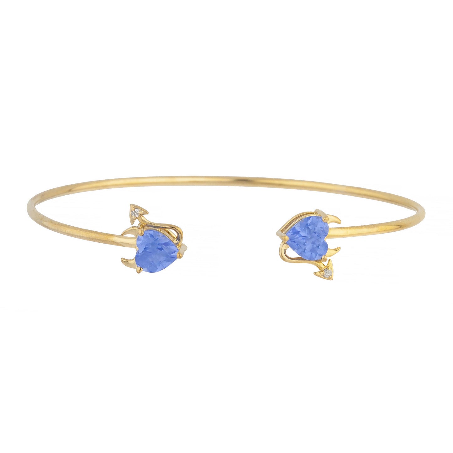 14Kt Gold Tanzanite & Diamond Devil Heart Bangle Bracelet