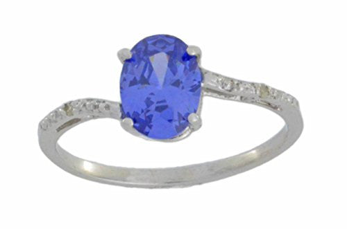 1.5 Ct Tanzanite & Diamond Oval Ring .925 Sterling Silver Rhodium Finish