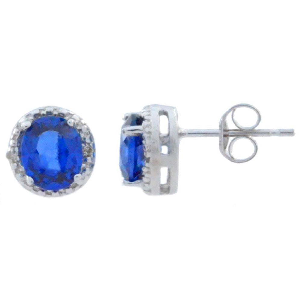 2 Ct Blue Sapphire & Diamond Round Stud Earrings 14Kt White Gold