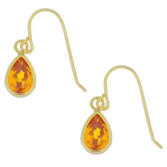 14Kt Yellow Gold Citrine Pear Bezel Dangle Earrings