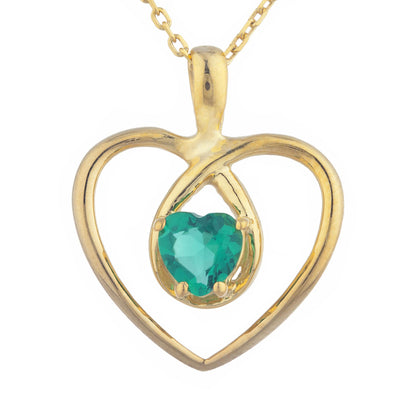 14Kt Gold Emerald Heart Design Pendant Necklace