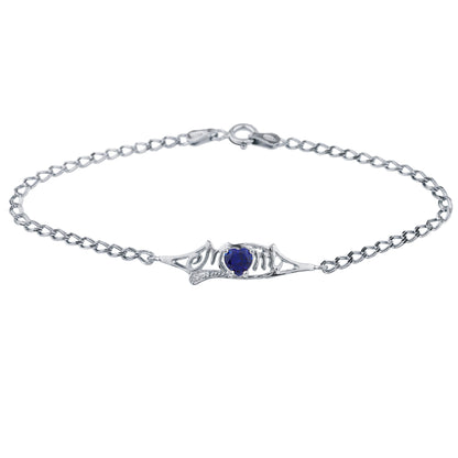 Blue Sapphire & Diamond Heart Mom Bracelet .925 Sterling Silver