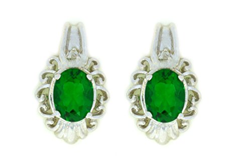 3 Ct Emerald & Diamond Oval Stud Earrings .925 Sterling Silver