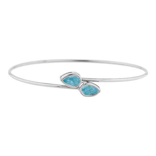 2 Ct Blue Topaz Pear Bezel Bangle Bracelet .925 Sterling Silver