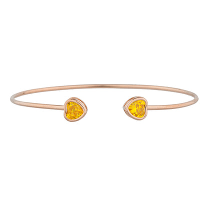 14Kt Rose Gold Plated Yellow Citrine Heart Bezel Bangle Bracelet