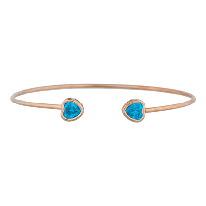 14Kt Gold Swiss Blue Topaz Heart Bezel Bangle Bracelet