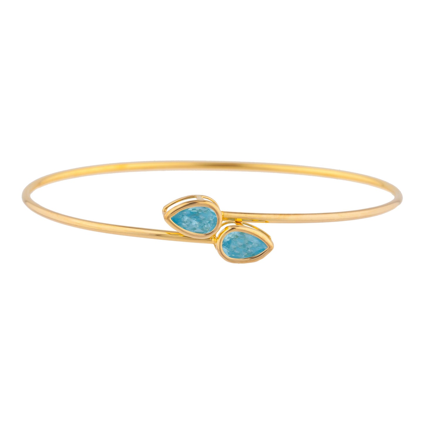 14Kt Gold Blue Topaz Pear Bezel Bangle Bracelet