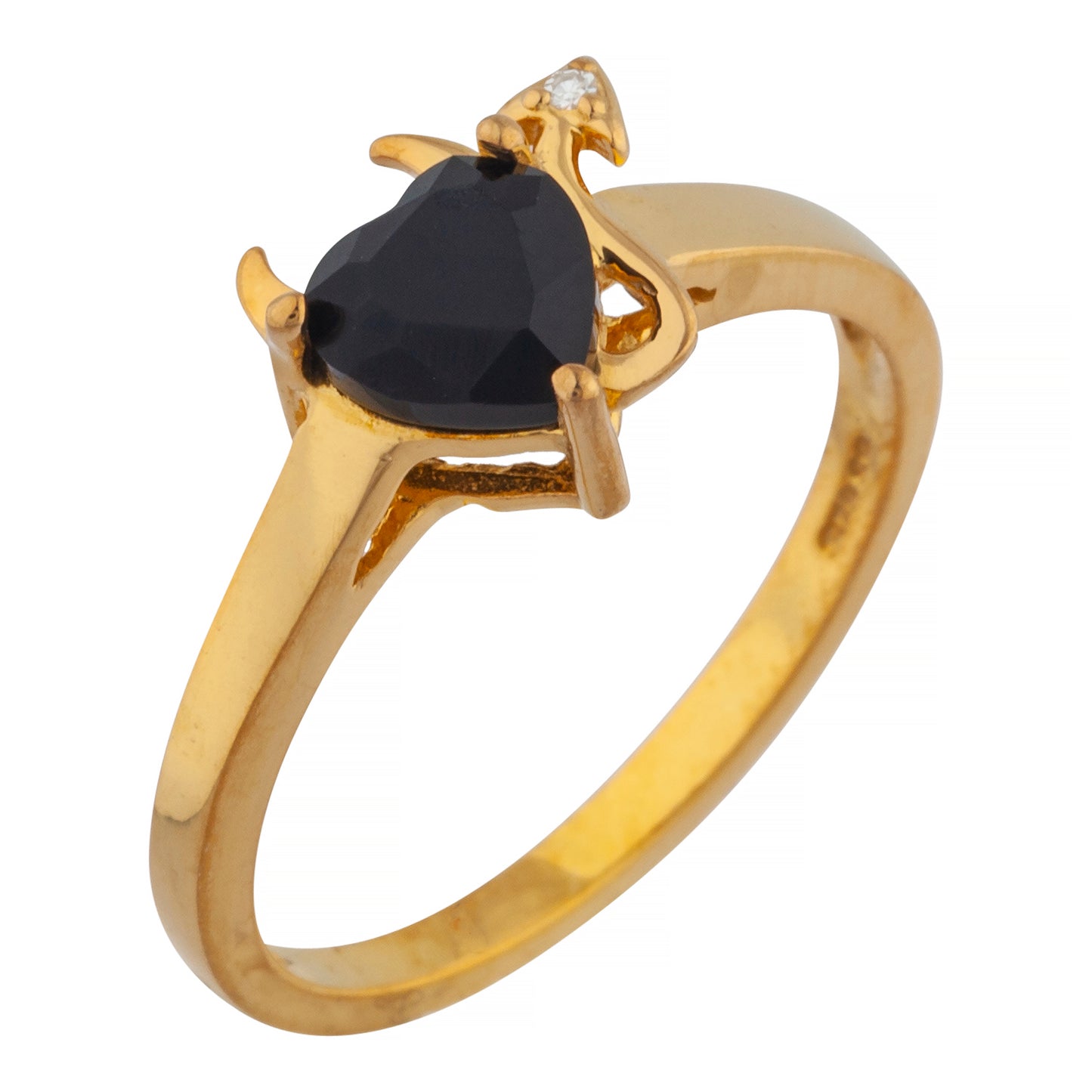 Genuine Black Onyx & Diamond Devil Heart Ring 14Kt Yellow Gold Rose Gold Silver