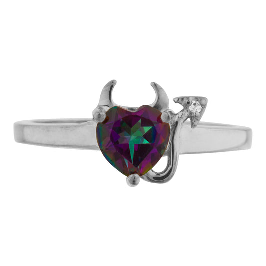 Natural Mystic Topaz & Diamond Devil Heart Ring 14Kt Yellow Gold Rose Gold Silver