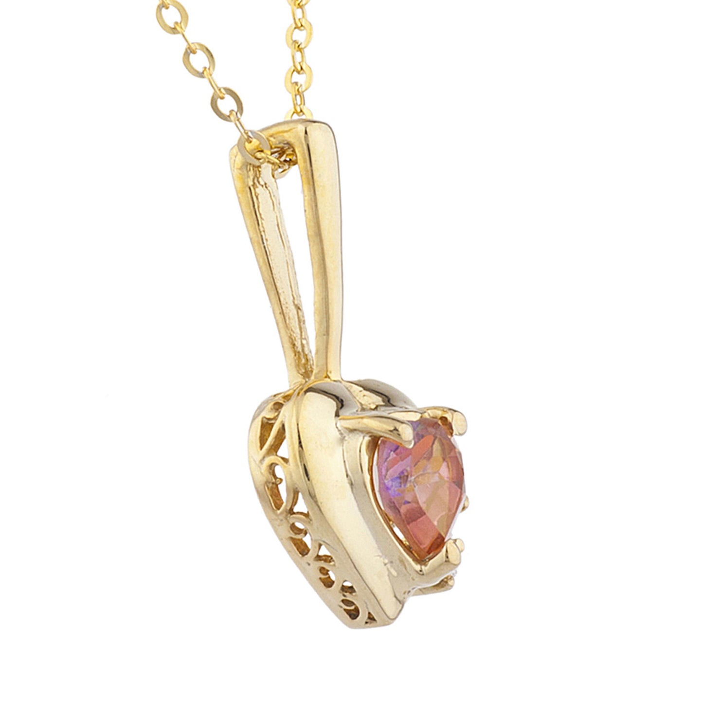 14Kt Gold Natural Ecstasy Mystic Topaz & Diamond Heart Design Pendant Necklace