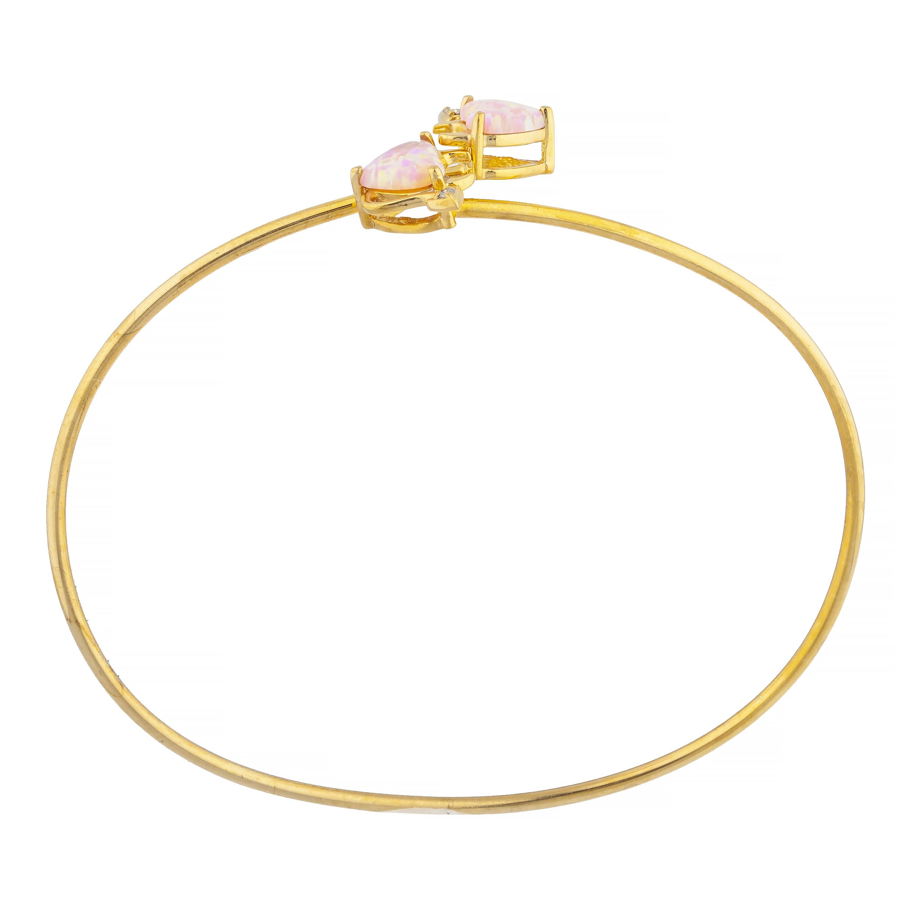 Pink Opal & Diamond Devil Heart Bangle Bracelet 14Kt Yellow Gold Rose Gold Silver