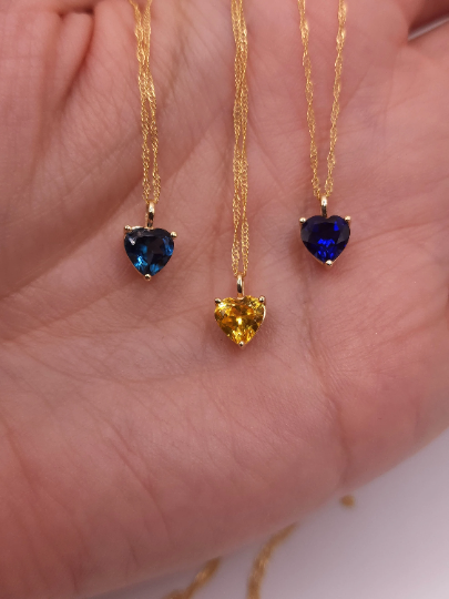 14Kt Gold Blue Sapphire Heart Pendant Necklace