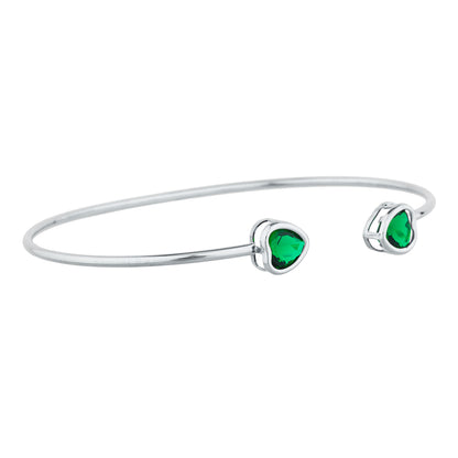 14Kt Gold Emerald Heart Bezel Bangle Bracelet