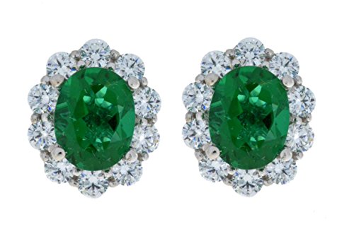 8 Ct Emerald & Zirconia Oval Stud Earrings .925 Sterling Silver