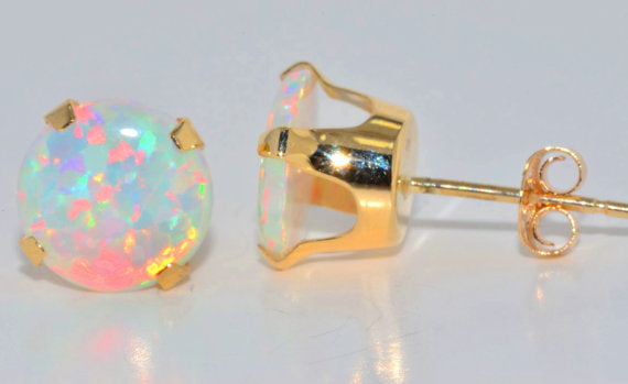 14Kt Yellow Gold Opal Round Stud Earrings