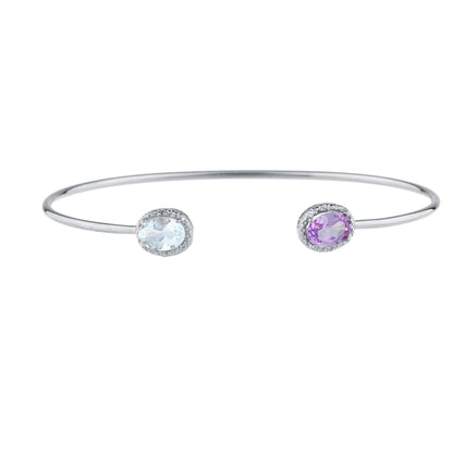 Aquamarine & Alexandrite Diamond Bangle Oval Bracelet .925 Sterling Silver Rhodium Finish