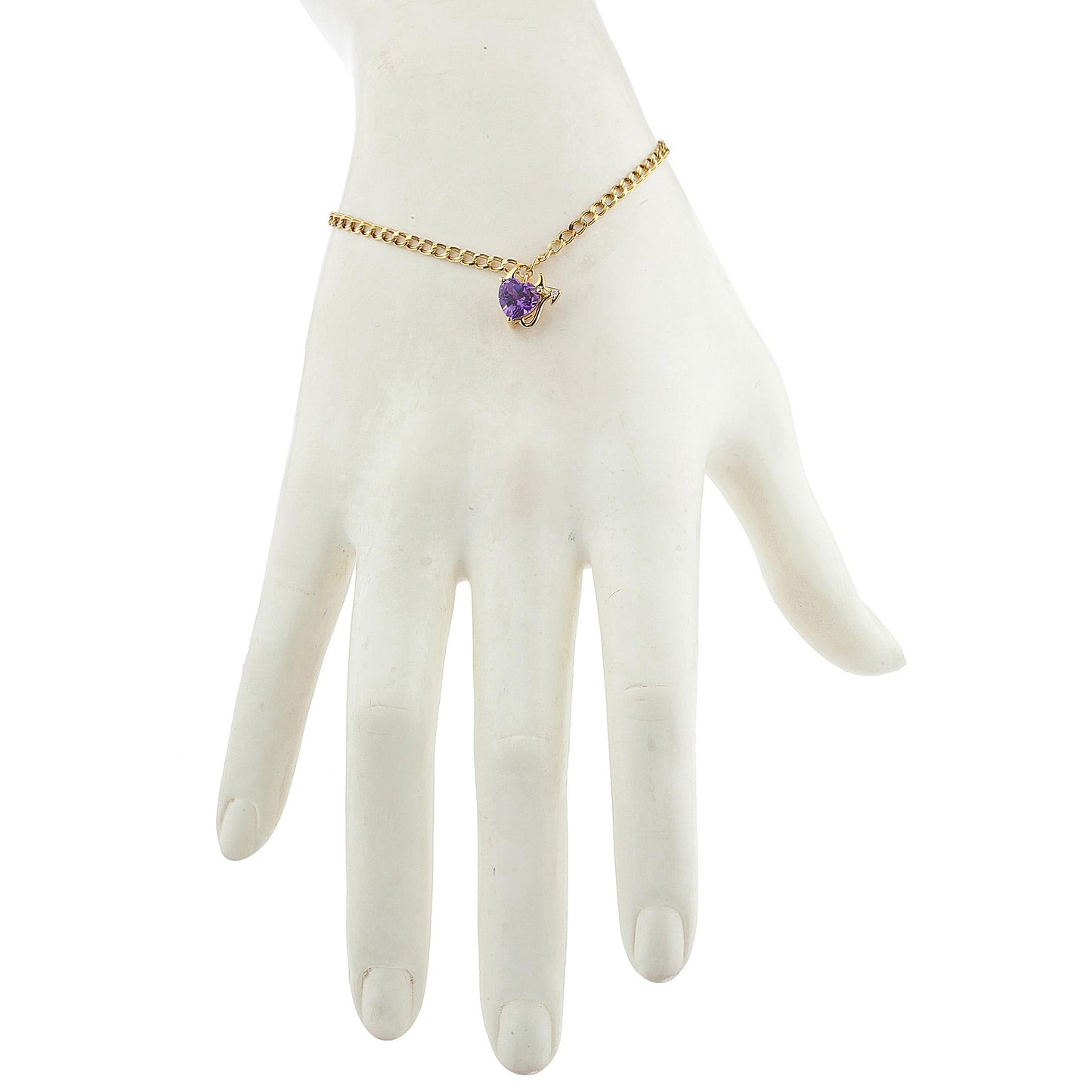 14Kt Yellow Gold Plated Alexandrite & Diamond Devil Heart Bracelet