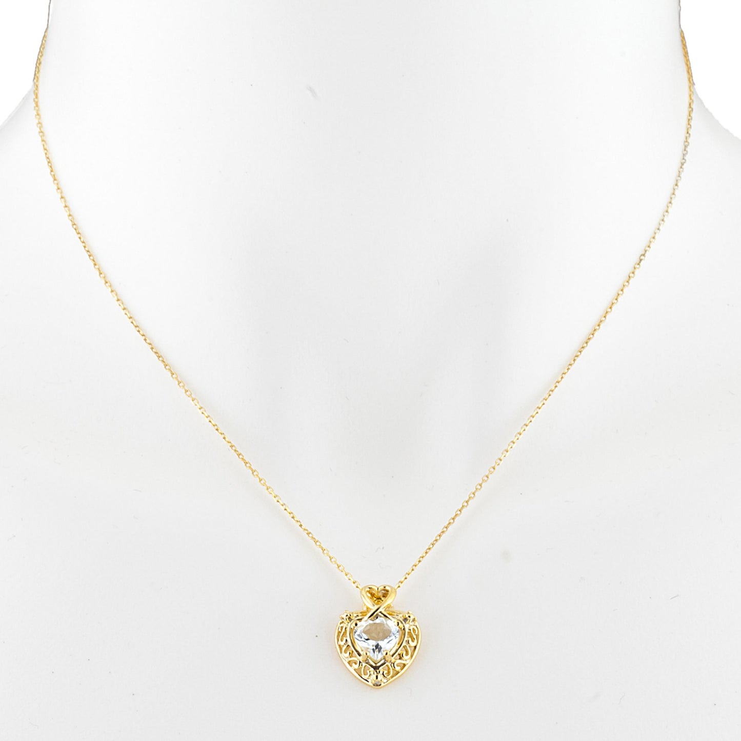 14Kt Gold Genuine Aquamarine Heart Design Pendant Necklace