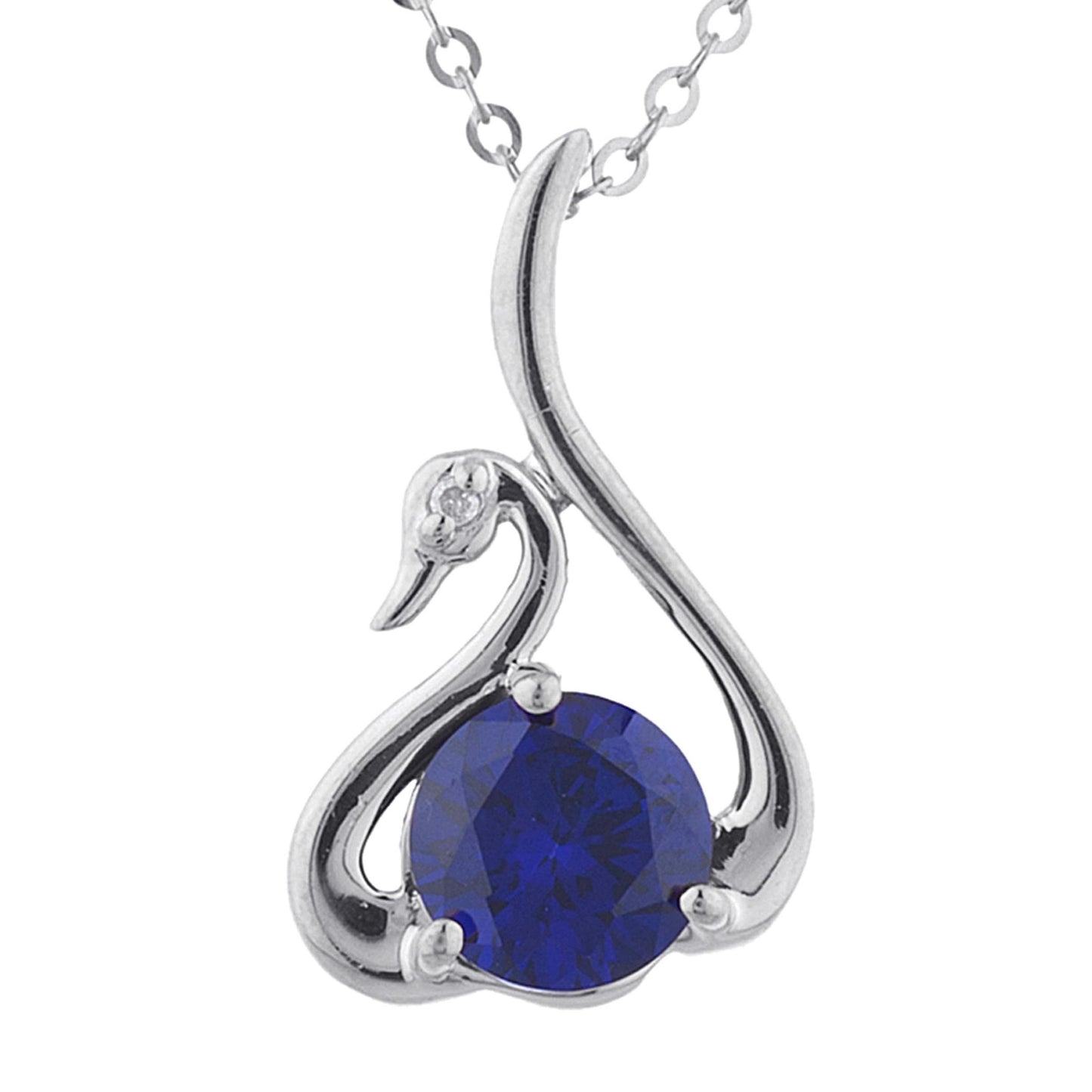 Blue Sapphire & Diamond Swan Pendant .925 Sterling Silver