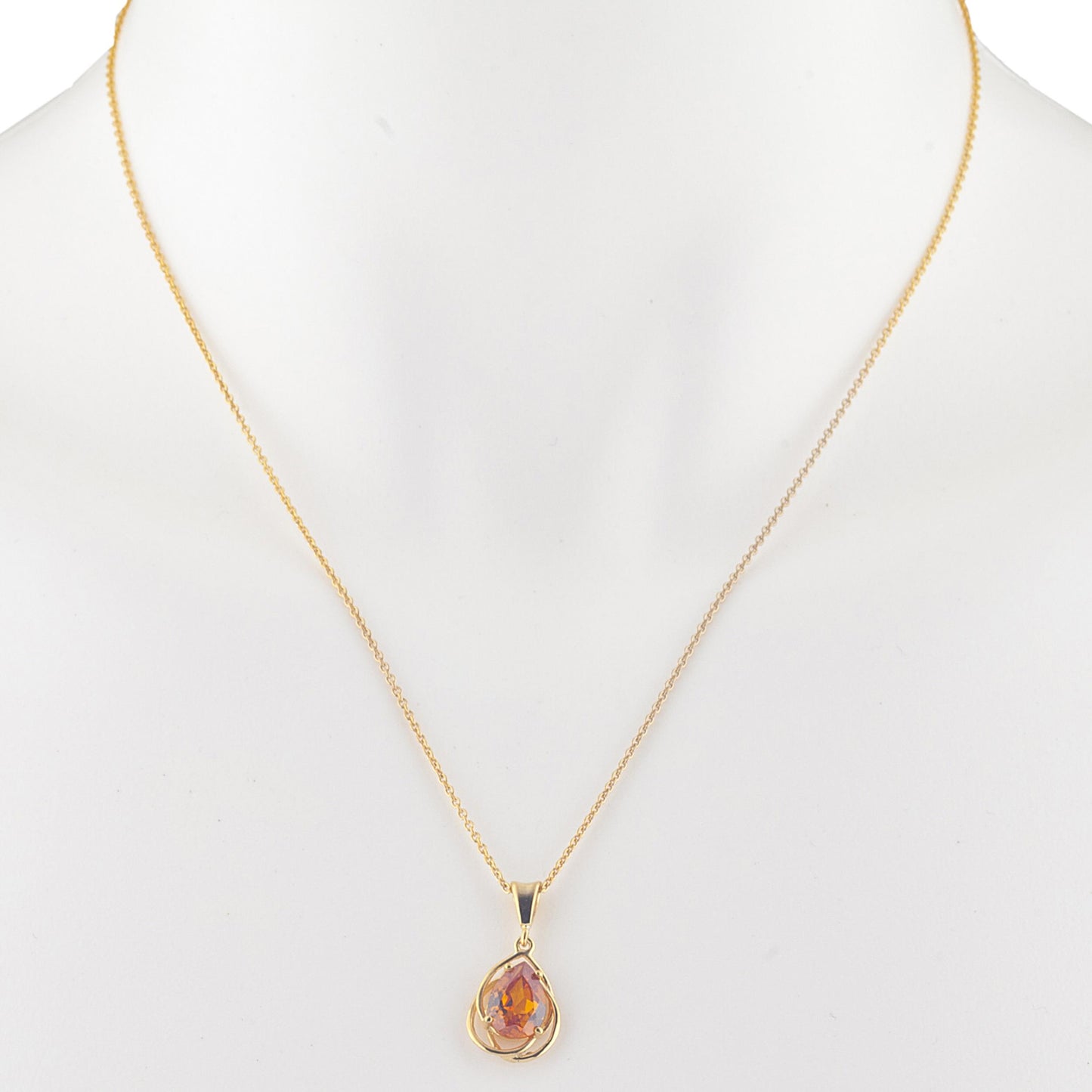 14Kt Yellow Gold Plated Orange Citrine Pear Teardrop Design Pendant