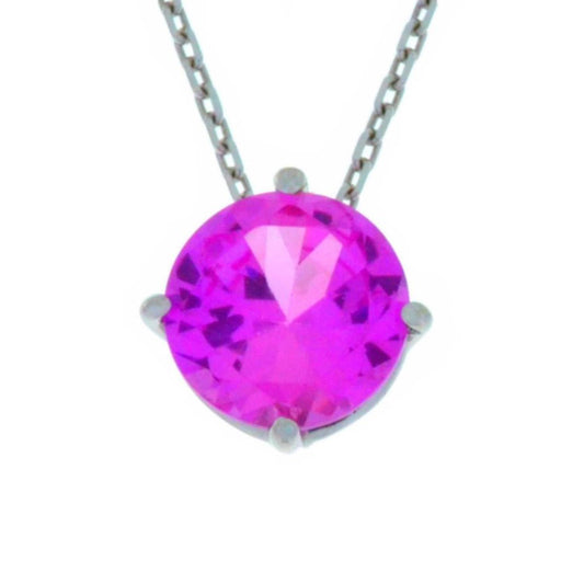 14Kt Gold Pink Sapphire Round Pendant Necklace