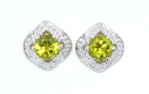 4mm Peridot Round Stud Earrings .925 Sterling Silver