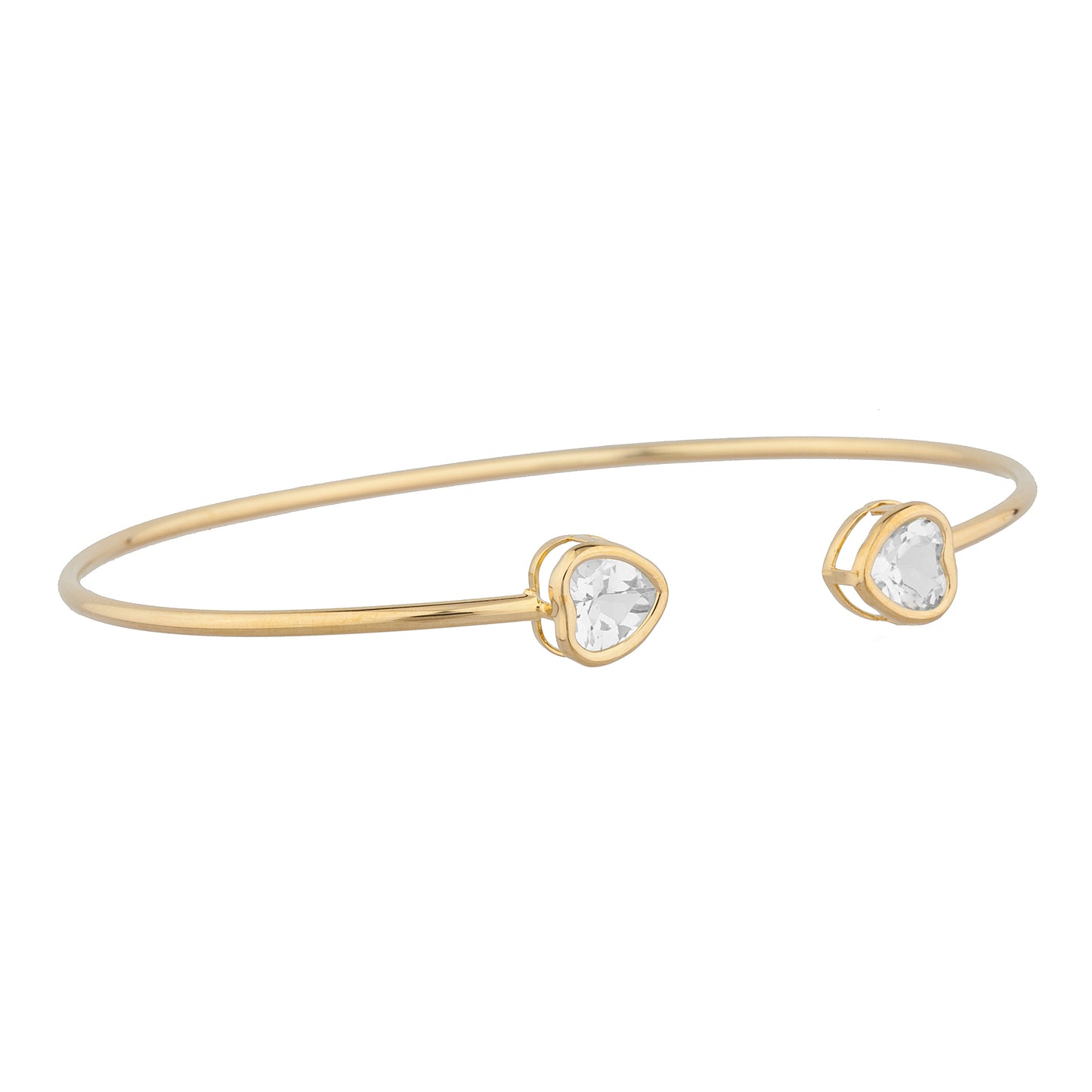 14Kt Yellow Gold Plated Cubic Zirconia Heart Bezel Bangle Bracelet