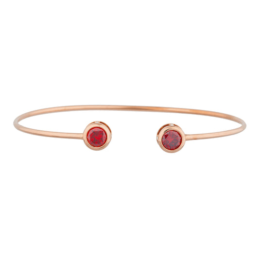 14Kt Rose Gold Plated Garnet Round Bezel Bangle Bracelet