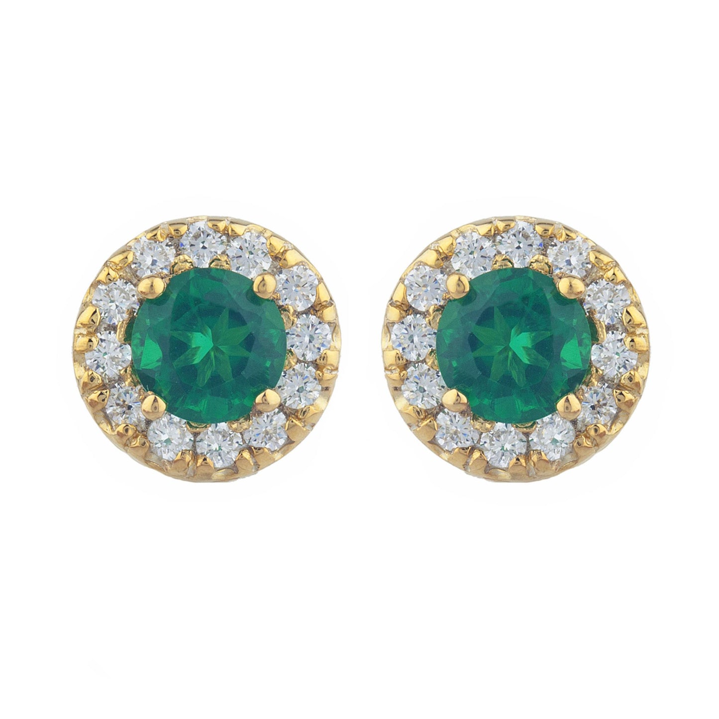 14Kt Gold 1 Ct Emerald Halo Design Stud Earrings