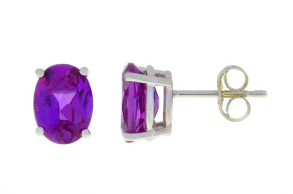 14Kt White Gold Amethyst Oval Stud Earrings