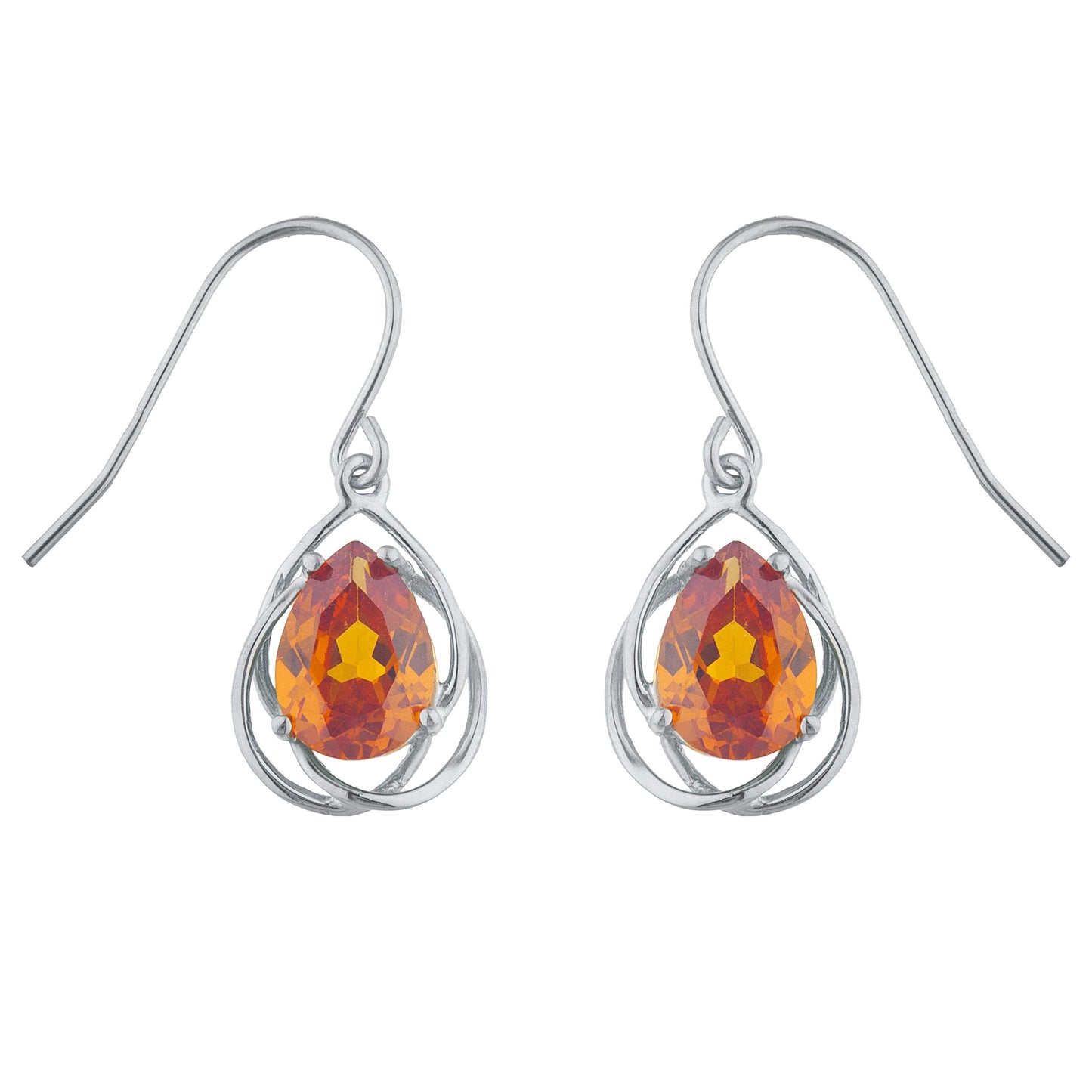 4 Ct Orange Citrine Pear Teardrop Design Dangle Earrings .925 Sterling Silver