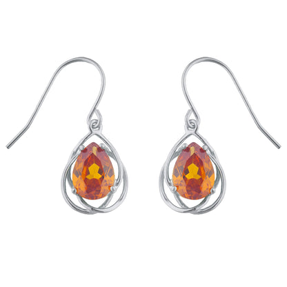 4 Ct Orange Citrine Pear Teardrop Design Dangle Earrings .925 Sterling Silver