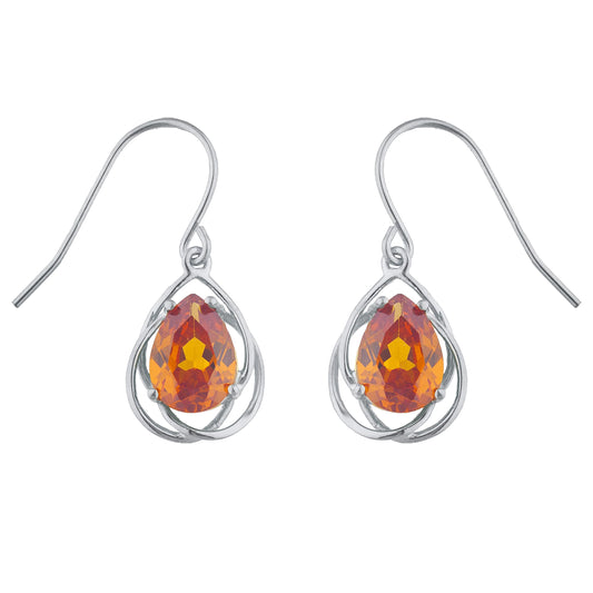 4 Ct Orange Citrine Pear Teardrop Design Dangle Earrings .925 Sterling Silver