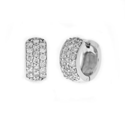 14K Gold 0.76 Ct Genuine Natural Diamond 3 Row Huggie Earrings