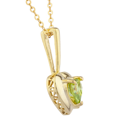 14Kt Gold Peridot & Diamond Heart Design Pendant Necklace