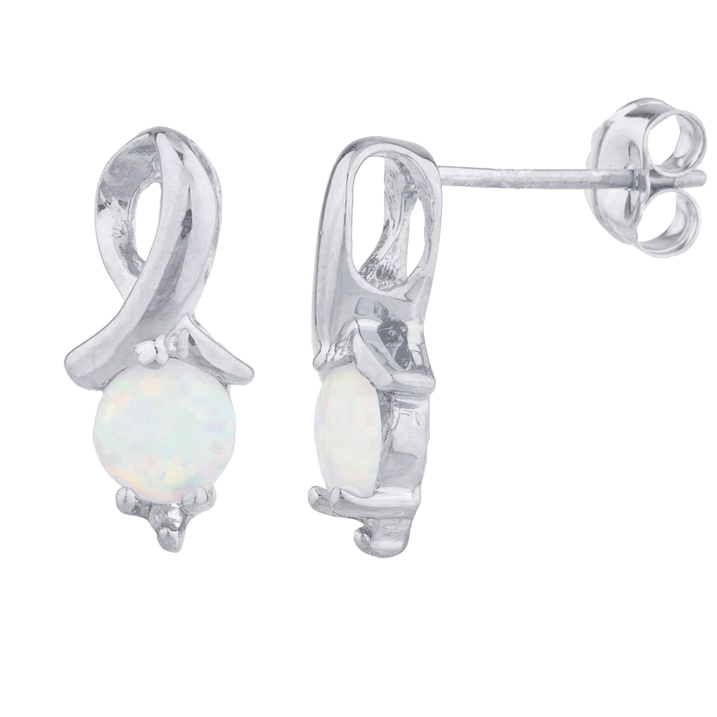 14Kt Gold Opal & Diamond Round Design Stud Earrings