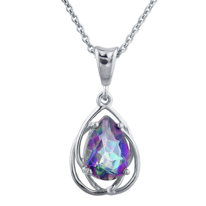 2 Ct Natural Mystic Topaz Pear Teardrop Design Pendant .925 Sterling Silver