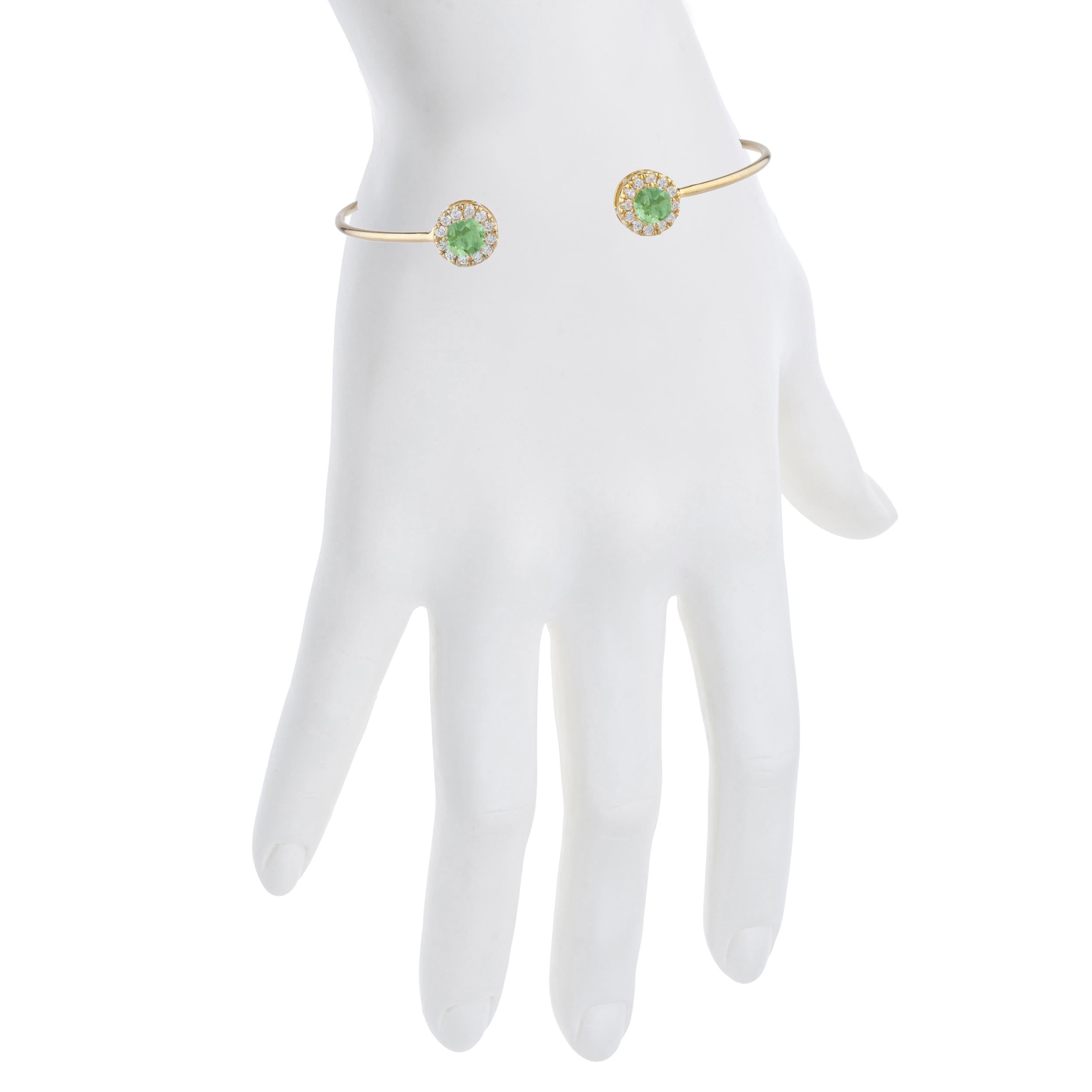14Kt Gold Green Sapphire Halo Design Bangle Bracelet