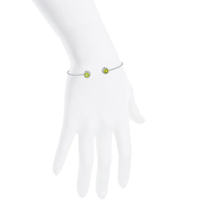 2 Ct Peridot Round Bezel Bangle Bracelet .925 Sterling Silver