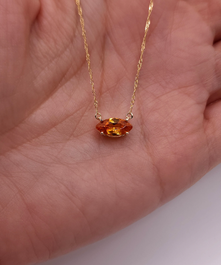 14Kt Gold Orange Citrine Marquise Pendant Necklace