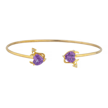 Alexandrite & Diamond Devil Heart Bangle Bracelet 14Kt Yellow Gold Rose Gold Silver