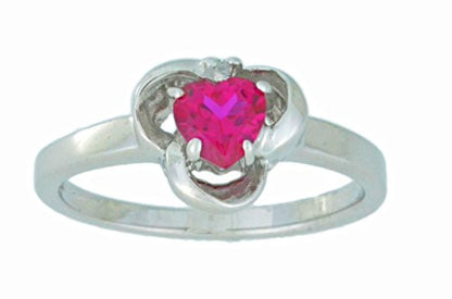 0.50 Ct Created Ruby & Diamond Heart Ring .925 Sterling Silver Rhodium Finish