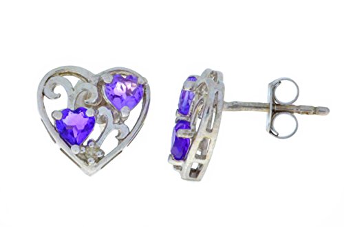 0.50 Ct Amethyst Double Heart Stud Earrings .925 Sterling Silver