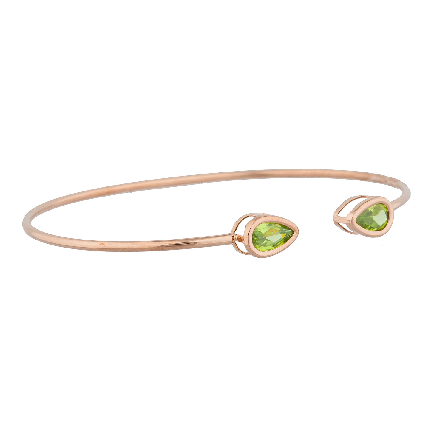 14Kt Rose Gold Plated Peridot Pear Bezel Bangle Bracelet