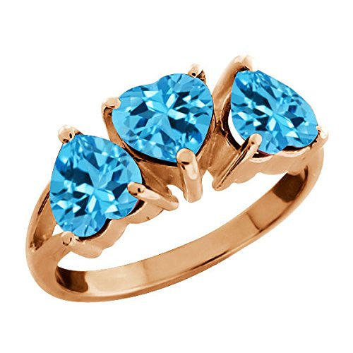 3 Ct Blue Topaz Heart Ring 14Kt Rose Gold Plated