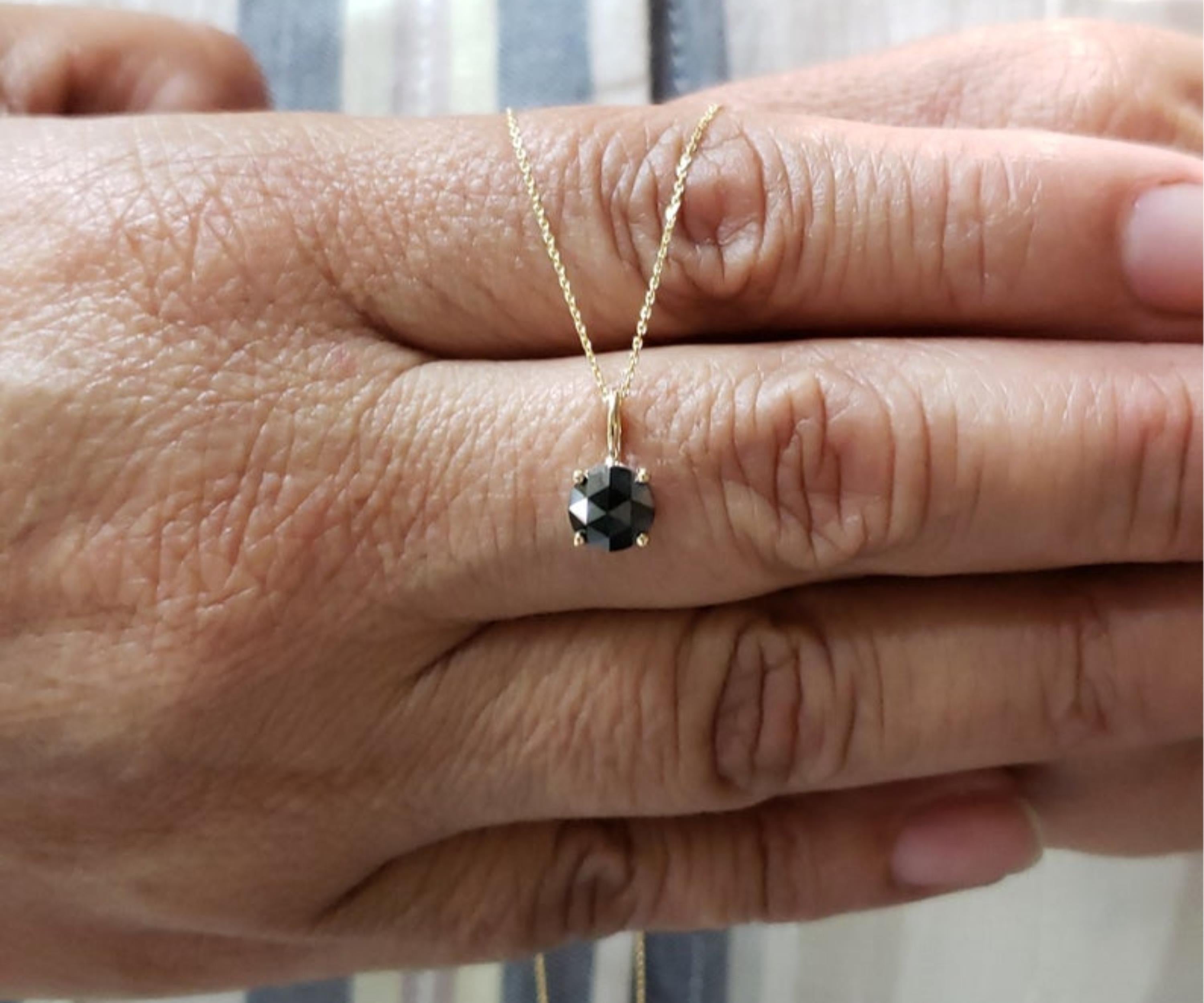 14Kt Gold 0.75 Ct Rose Cut Black Diamond Pendant Necklace