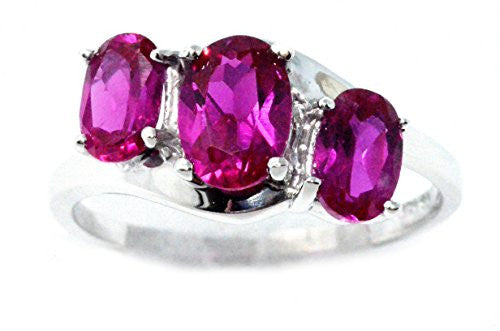 2 Ct Created Ruby Oval Ring .925 Sterling Silver Rhodium Finish